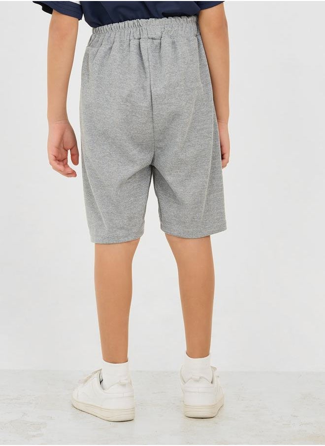 Styli - Pintuck Detail Bear Embroidered Waffle Knit Shorts - Image 1
