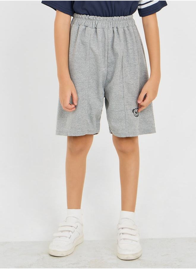 Styli - Pintuck Detail Bear Embroidered Waffle Knit Shorts - Image 1
