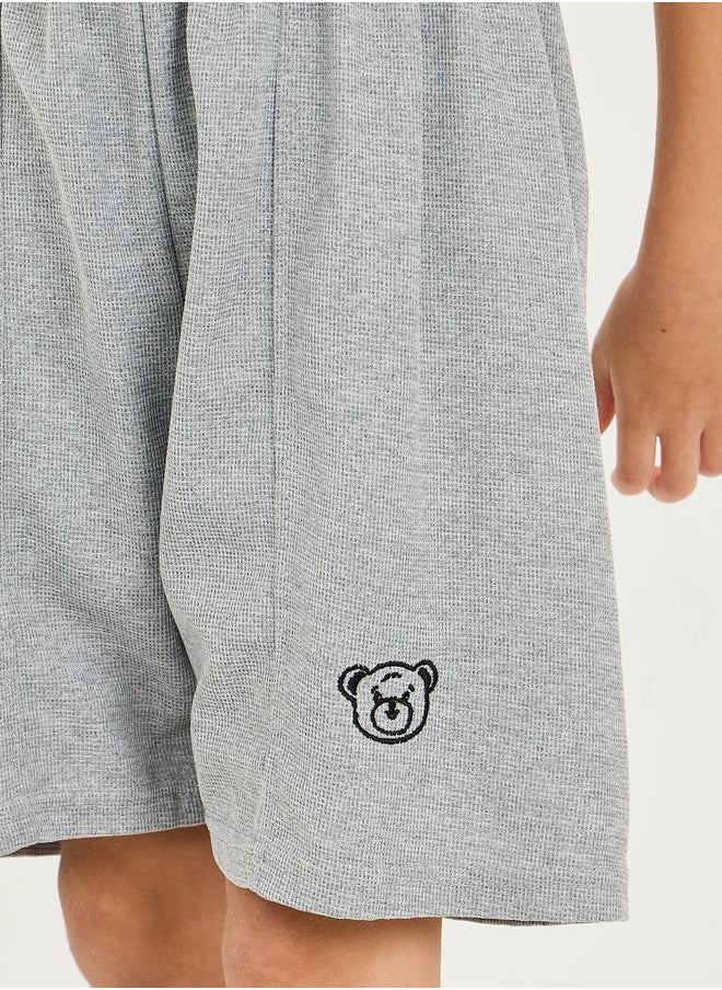 Styli - Pintuck Detail Bear Embroidered Waffle Knit Shorts - Image 1