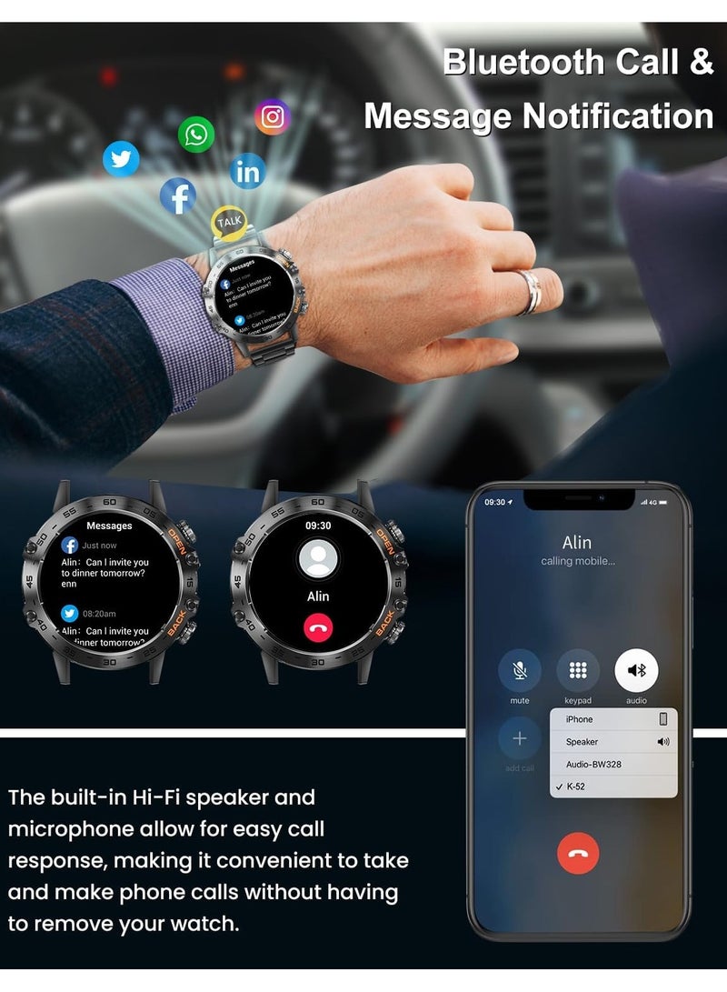 Military Smart Watches for Men(Answer/Make Call), Tactical Smartwatch for Android iOS, 400mAh Battery/Sports Tracking/Health/Sleep Monitoring