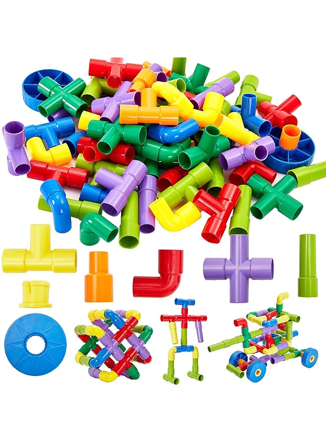 مومو بير 72 قطعة من مكعبات بناء الأنابيب، لعبة تجميع السيارات، لعبة بناء للأطفال بعمر 3 سنوات - Image 1