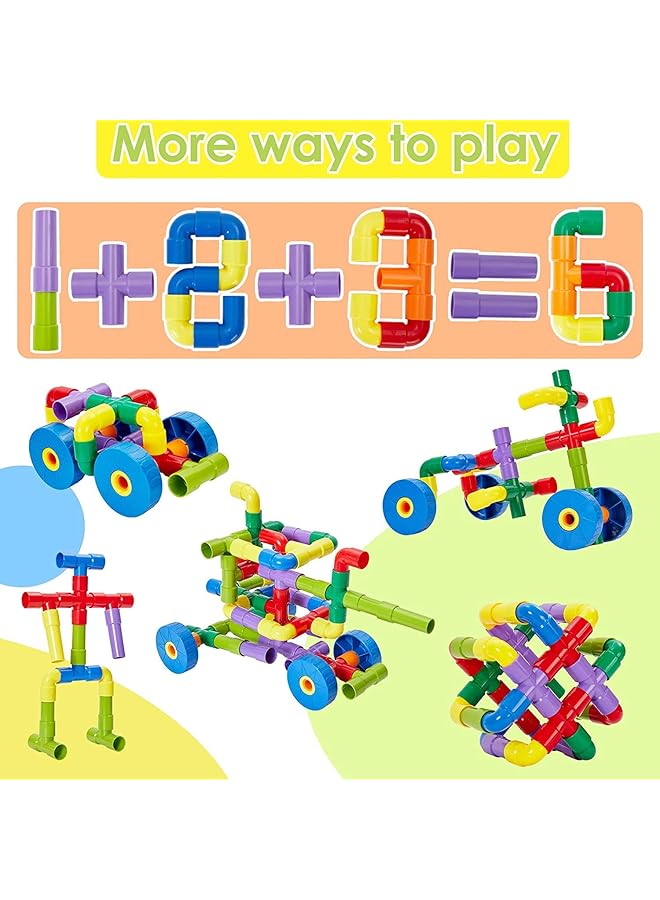 مومو بير 72 قطعة من مكعبات بناء الأنابيب، لعبة تجميع السيارات، لعبة بناء للأطفال بعمر 3 سنوات - Image 4