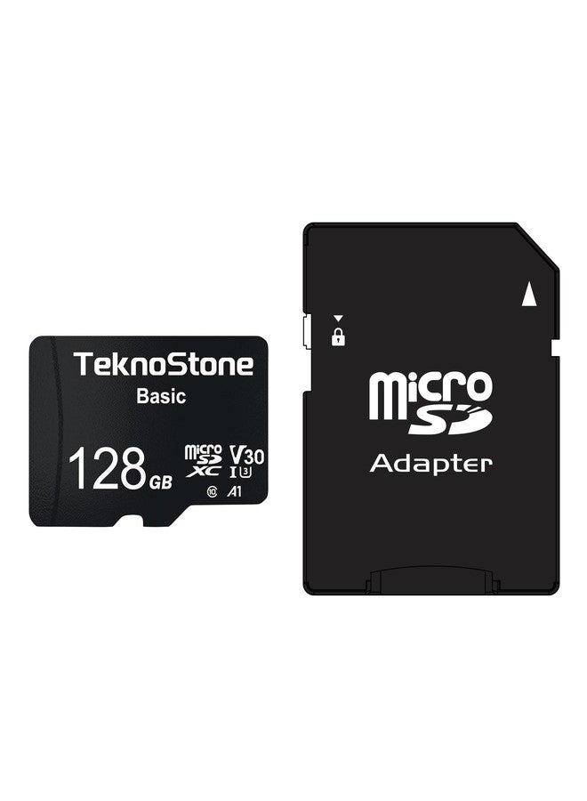 TEKNOSTONE Basic 128GB Micro SDXC Memory Card with Adapter Up to 90MB/s Read Speed U1 V30 A1 Rated HD Video Support TF Card for Dashcams Security Cameras Tablets Phones (1 Pack)