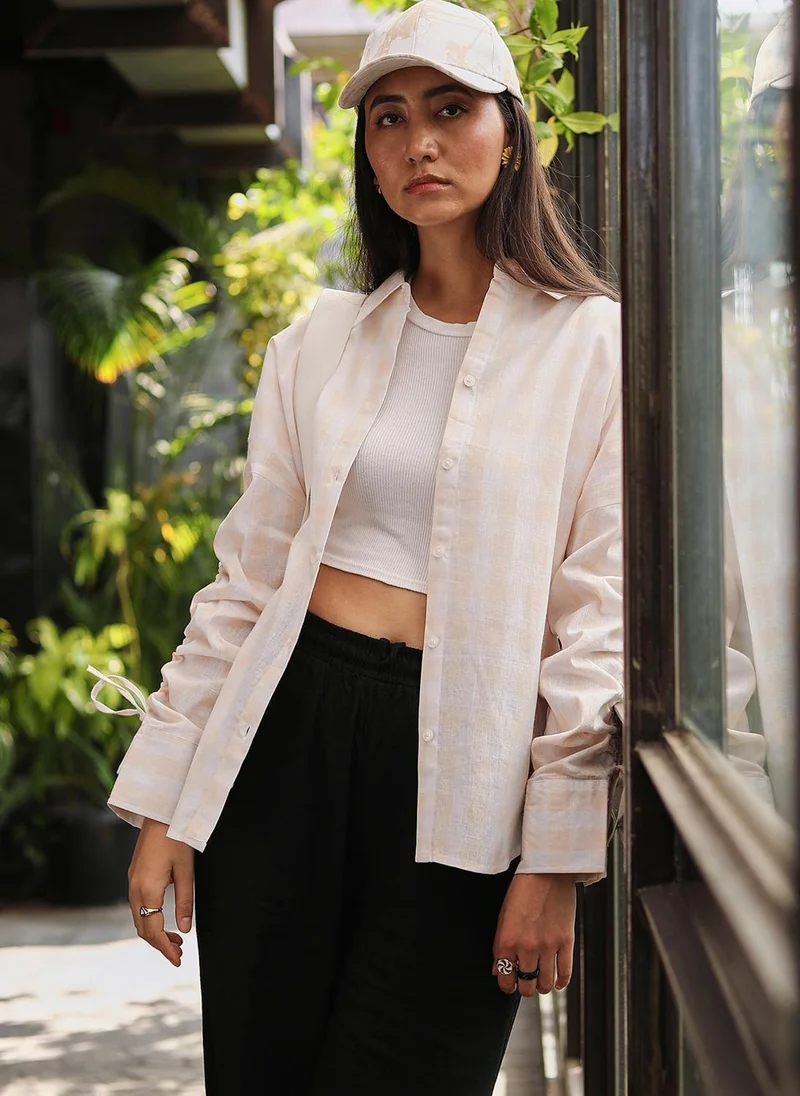 Women's White & Peach Buffalo Check Shirt
