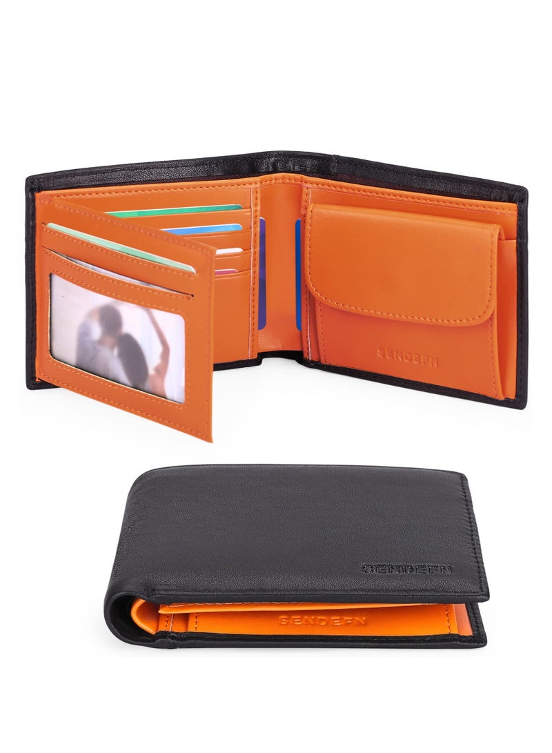 KASTWAVE Men's Genuine Leather Wallet, Men Multi Card Cases & Card Holder, RFID Blocking Slim Trifold Wallets with Credit Cards and ID Windows & Coin Pocket - Image 1