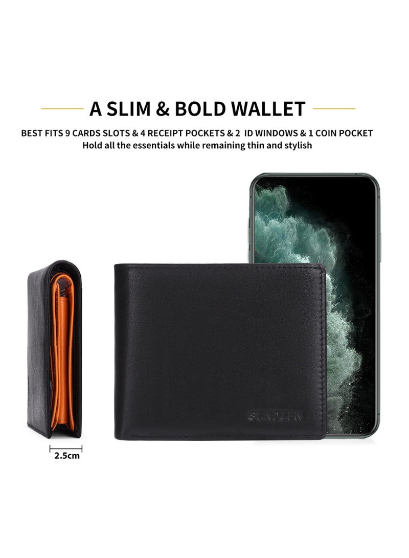 KASTWAVE Men's Genuine Leather Wallet, Men Multi Card Cases & Card Holder, RFID Blocking Slim Trifold Wallets with Credit Cards and ID Windows & Coin Pocket - Image 3