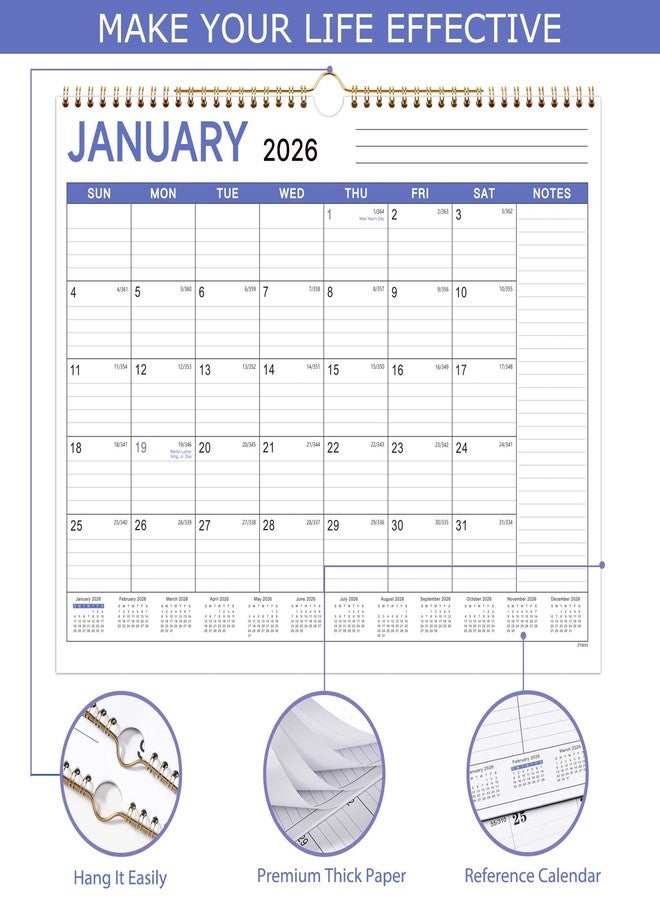 Lortarl 2026 Calendar - 2026 Wall Calendar from Jan. 2026 to Dec. 2026, 12 Month Calendars 2026 with Large Ruled Blocks and Julian Dates, 11.5''x14.5'' - Image 3