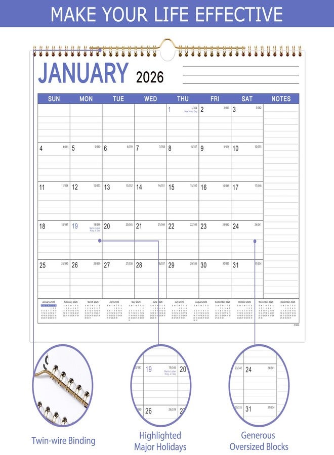 Lortarl 2026 Calendar - 2026 Wall Calendar from Jan. 2026 to Dec. 2026, 12 Month Calendars 2026 with Large Ruled Blocks and Julian Dates, 11.5''x14.5'' - Image 4
