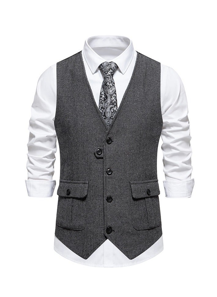 KUYING New men's Retro V-Neck Fake Two Piece Vest  - Image 1