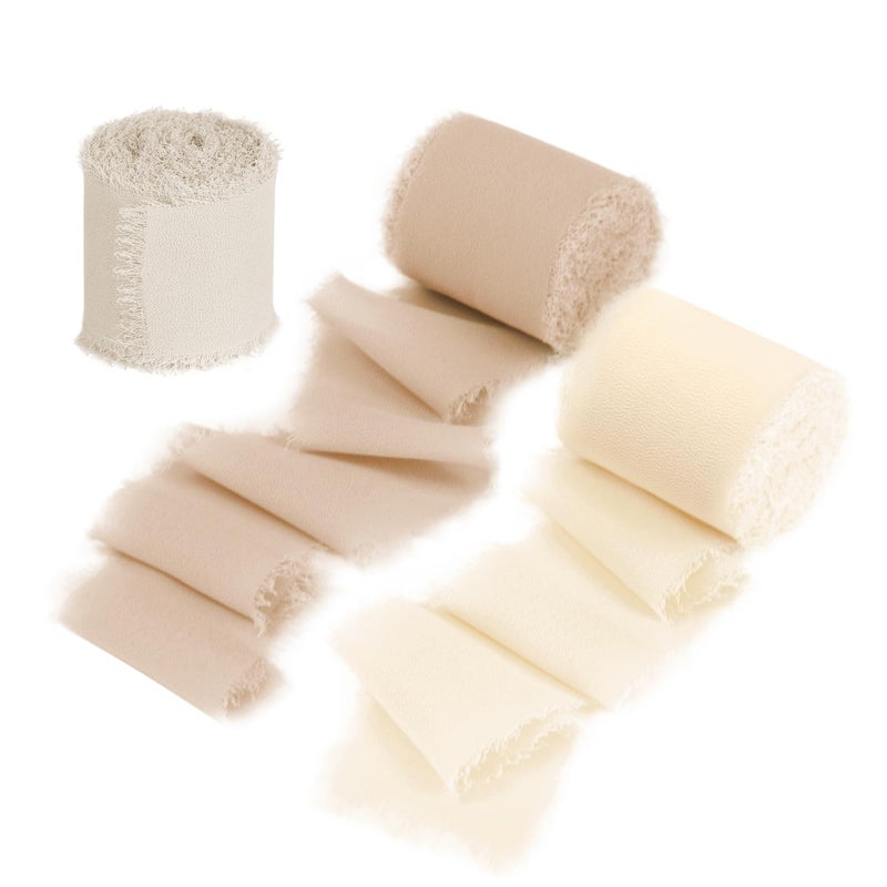 DORIS HOME 2" x21Yd Chiffon Ribbon for Flower Bouquet, Sand & Nude Fabric Ribbon for Gift Wrapping, Handmade Frayed Ribbon for Wedding, Chiffon Silk Ribbon for Christmas Decorations - Image 1