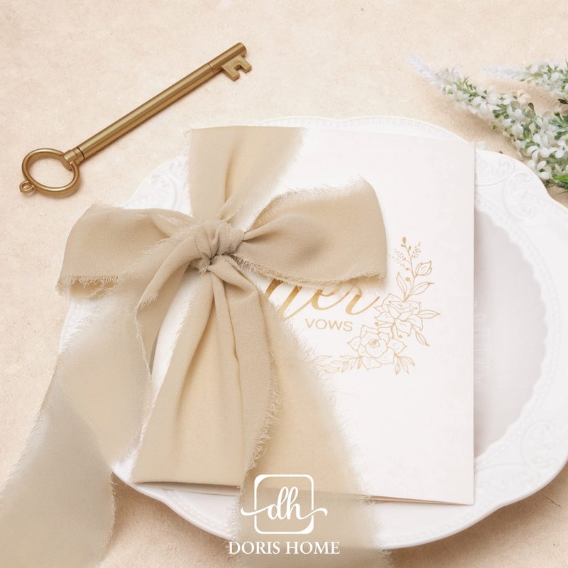 DORIS HOME 2" x21Yd Chiffon Ribbon for Flower Bouquet, Sand & Nude Fabric Ribbon for Gift Wrapping, Handmade Frayed Ribbon for Wedding, Chiffon Silk Ribbon for Christmas Decorations - Image 4