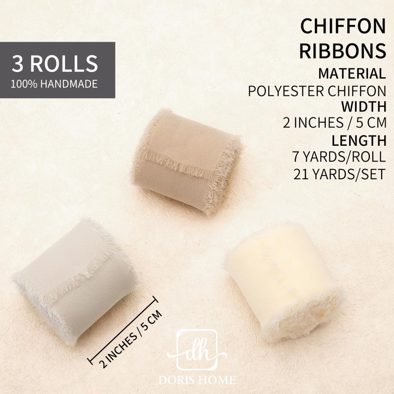 DORIS HOME 2" x21Yd Chiffon Ribbon for Flower Bouquet, Sand & Nude Fabric Ribbon for Gift Wrapping, Handmade Frayed Ribbon for Wedding, Chiffon Silk Ribbon for Christmas Decorations - Image 2