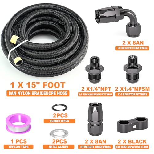 GASHER 15FT 8AN Automatic Transmission Cooler Lines Kit For 4L60E 4L65E Black Nylon Braided Fuel Hose Kit for Oil Gas and Fuel - Image 3