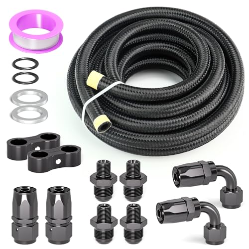 GASHER 15FT 8AN Automatic Transmission Cooler Lines Kit For 4L60E 4L65E Black Nylon Braided Fuel Hose Kit for Oil Gas and Fuel - Image 1