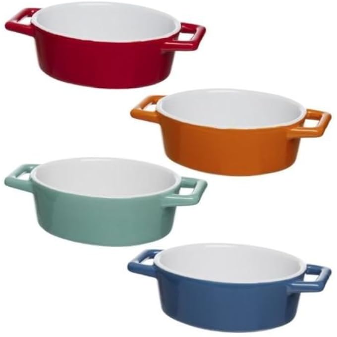 Unity Set Of 4 Mini Coloured Oval Oven To Table Ceramic Baking Dish Tart Quiche Pies - Image 1