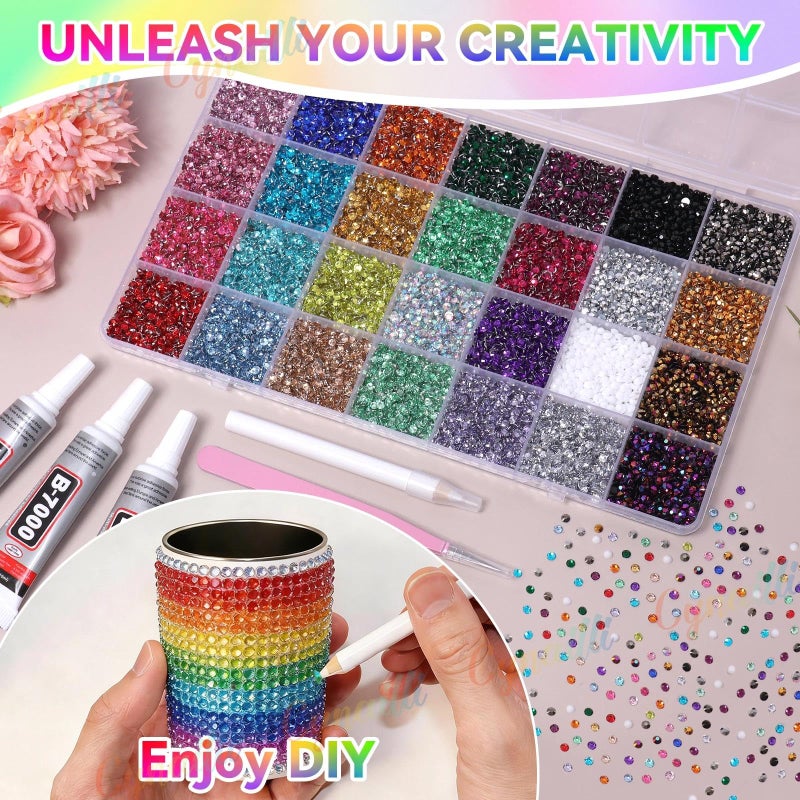 Cynailli 32000Pcs 3MM Colors Flatback Rhinestones for Bedazzling Kit, Colored Gems Rhinestones for Bedazzling, Colorful Gems Bedazzled for Crafting DIY Face Fabric Makeup Crafts Tumblers - Image 3