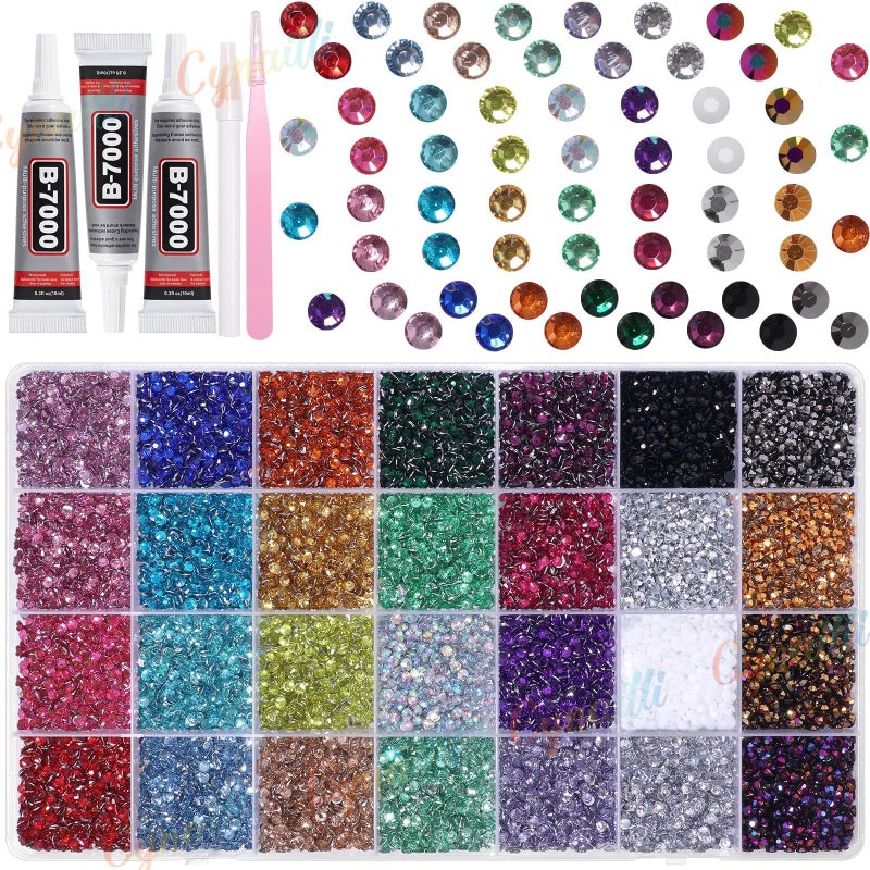 Cynailli 32000Pcs 3MM Colors Flatback Rhinestones for Bedazzling Kit, Colored Gems Rhinestones for Bedazzling, Colorful Gems Bedazzled for Crafting DIY Face Fabric Makeup Crafts Tumblers - Image 1