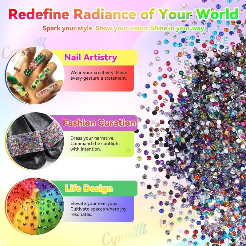 Cynailli 32000Pcs 3MM Colors Flatback Rhinestones for Bedazzling Kit, Colored Gems Rhinestones for Bedazzling, Colorful Gems Bedazzled for Crafting DIY Face Fabric Makeup Crafts Tumblers - Image 5