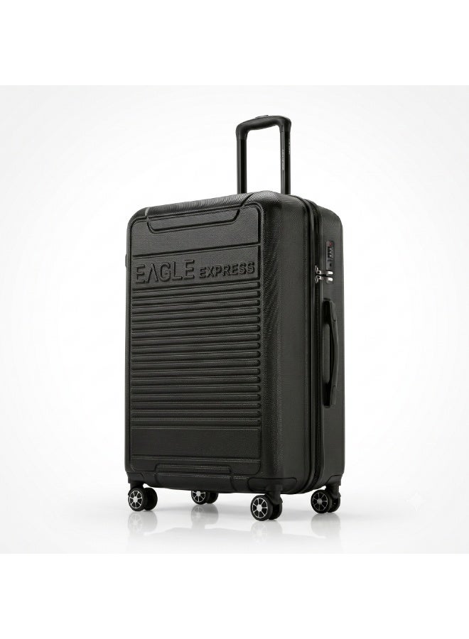 Eagle Express Defender 24 Inch Medium Luggage Black, ABS Hard Shell Check-In Trolley Suitcase with Scratch Resistant Design, Silent Double Spinner Wheels, Anti-Theft Zipper, Soft Grip Handles and 2 Year Warranty - Image 1