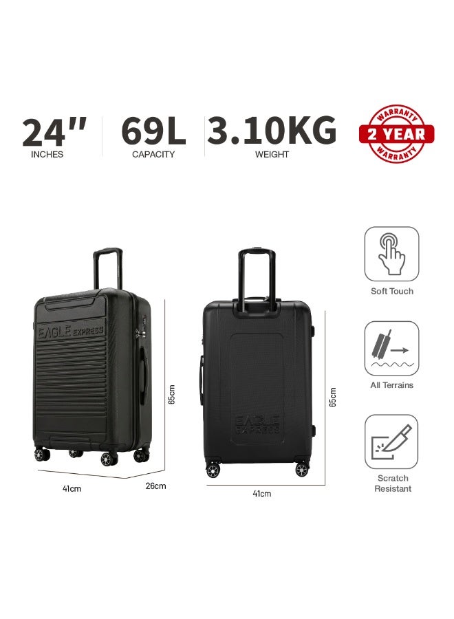 Eagle Express Defender 24 Inch Medium Luggage Black, ABS Hard Shell Check-In Trolley Suitcase with Scratch Resistant Design, Silent Double Spinner Wheels, Anti-Theft Zipper, Soft Grip Handles and 2 Year Warranty - Image 3