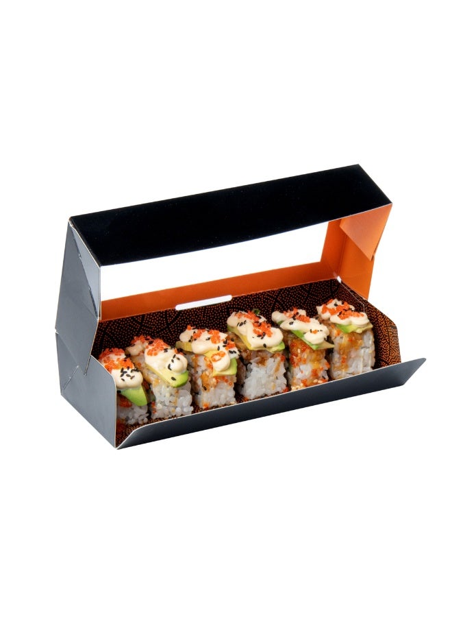 Restaurantware Sakura Vision 8 x 3.5 x 1.8 Inch Sushi Boxes, 200 Disposable Take Out Boxes - Built-In Lid, Clear Window, Black Paper Rectangle Boxes, For Sushi, Maki, Or Sashimi - Image 2