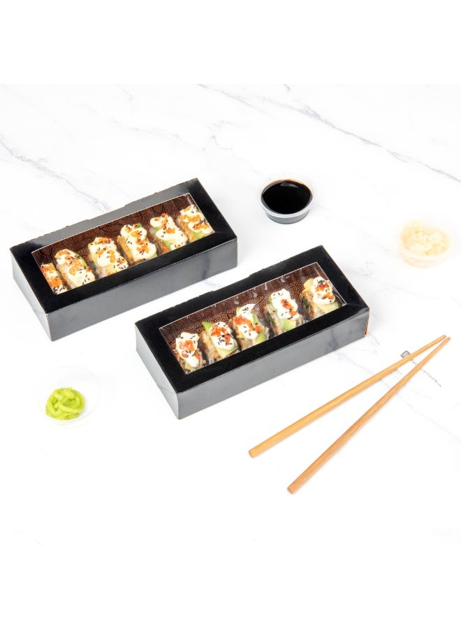 Restaurantware Sakura Vision 8 x 3.5 x 1.8 Inch Sushi Boxes, 200 Disposable Take Out Boxes - Built-In Lid, Clear Window, Black Paper Rectangle Boxes, For Sushi, Maki, Or Sashimi - Image 3