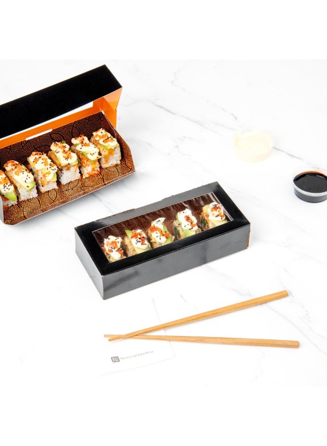 Restaurantware Sakura Vision 8 x 3.5 x 1.8 Inch Sushi Boxes, 200 Disposable Take Out Boxes - Built-In Lid, Clear Window, Black Paper Rectangle Boxes, For Sushi, Maki, Or Sashimi - Image 4