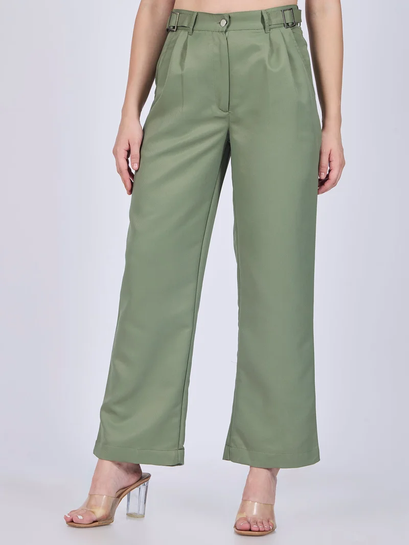 OUTZIDR Olive Side Tabs Wide Leg Trouser