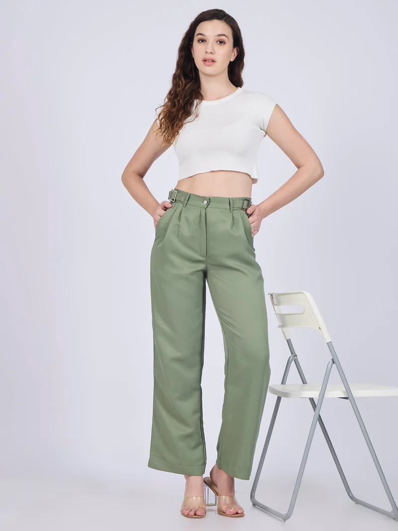 OUTZIDR Olive Side Tabs Wide Leg Trouser