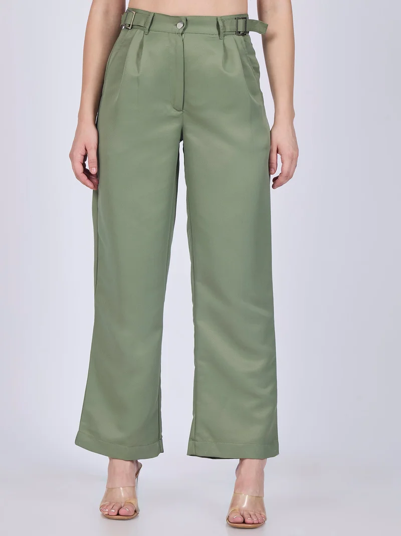 OUTZIDR Olive Side Tabs Wide Leg Trouser