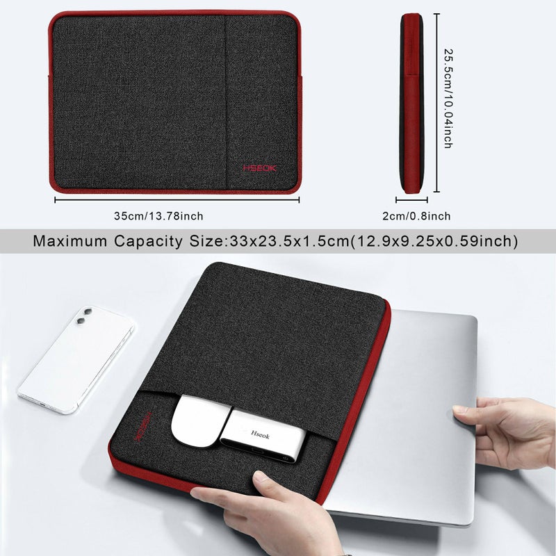 HSEOK Slim Laptop Case 13.3 14 inch Sleeve, Rainproof & Shockproof Carrying Case for Notebooks Compatible with MacBook Pro 14" and All Models 13.3" MacBook Air/Pro, Most Popular 13"-14" PC,Black-red - Image 2