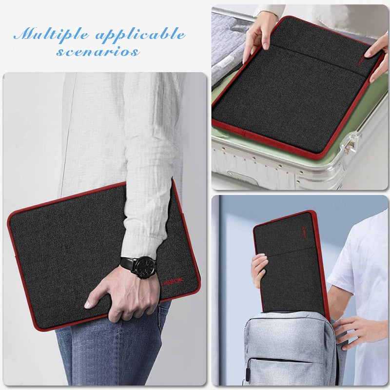HSEOK Slim Laptop Case 13.3 14 inch Sleeve, Rainproof & Shockproof Carrying Case for Notebooks Compatible with MacBook Pro 14" and All Models 13.3" MacBook Air/Pro, Most Popular 13"-14" PC,Black-red - Image 5
