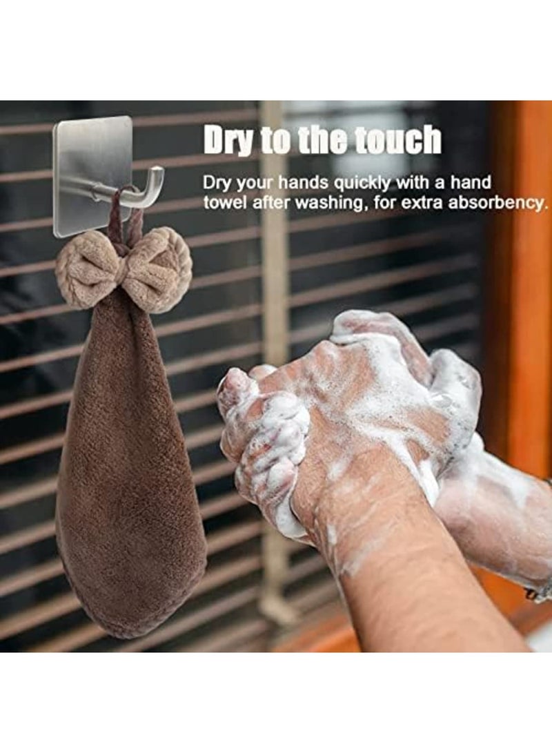 Luckam Hand Dryer Towels, 3pcs Hand Towels with Hanging Loops, Soft and Absorbent Microfiber Coral Fleece Hand Towels with Bows for Kitchen and Bathroom, Absorbent Quick Drying, Dark Colour - Image 3