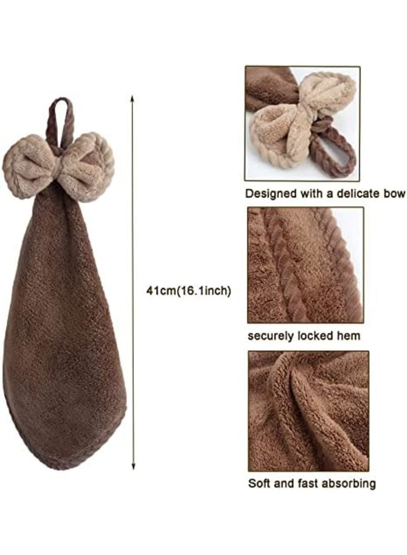 Luckam Hand Dryer Towels, 3pcs Hand Towels with Hanging Loops, Soft and Absorbent Microfiber Coral Fleece Hand Towels with Bows for Kitchen and Bathroom, Absorbent Quick Drying, Dark Colour - Image 2
