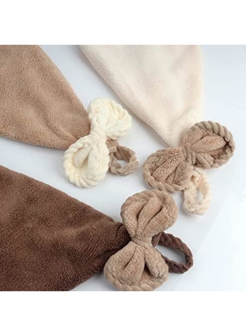 Luckam Hand Dryer Towels, 3pcs Hand Towels with Hanging Loops, Soft and Absorbent Microfiber Coral Fleece Hand Towels with Bows for Kitchen and Bathroom, Absorbent Quick Drying, Dark Colour - Image 5