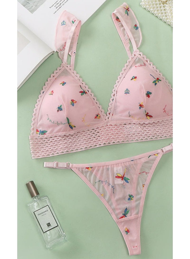 Pink Bikini Set with Thin Strap Bra and Briefs, 2-Piece 