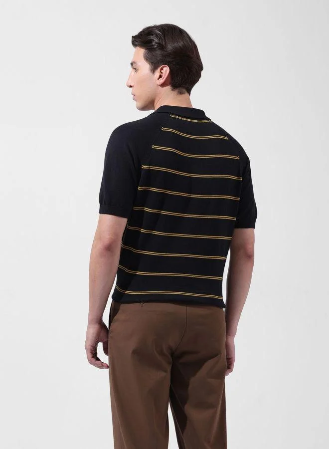 The Indian Garage Co Men Slim Fit Textured Polo Neck Half Sleeves T-Shirt