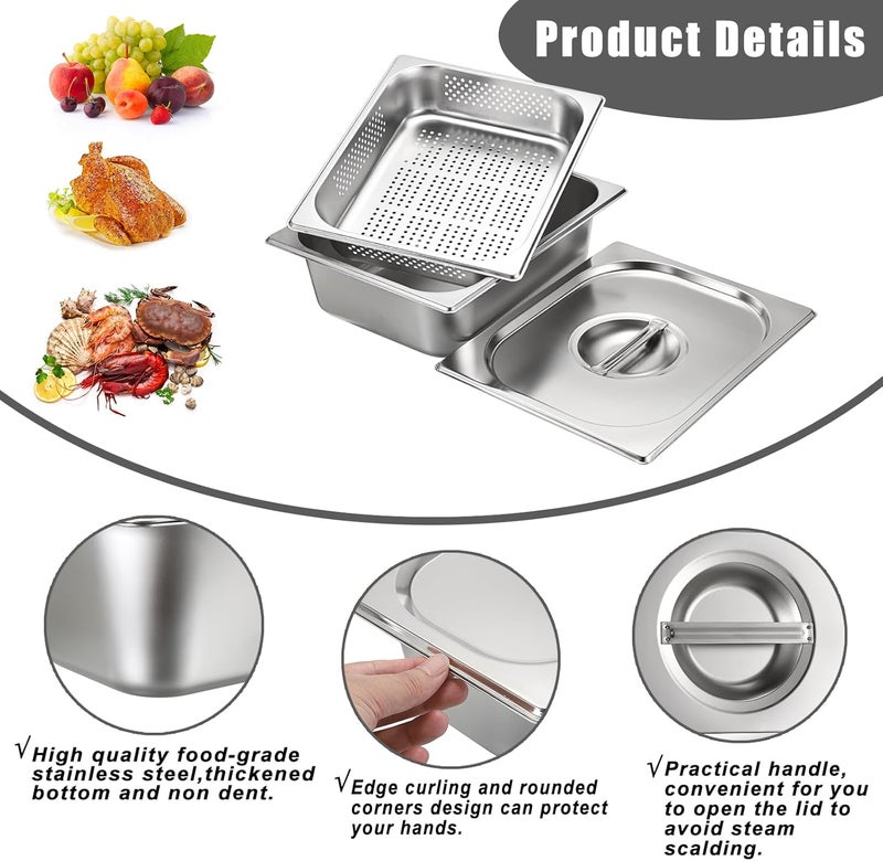 BSTKEY Stainless Steel Hotel Pans Half Size, 4 Inch Deep Steam Table Pan with Perforated Steam Tray and Lid, Warmer Breading Tray Food Pans for Kitchen Restaurant Supplies - Image 4
