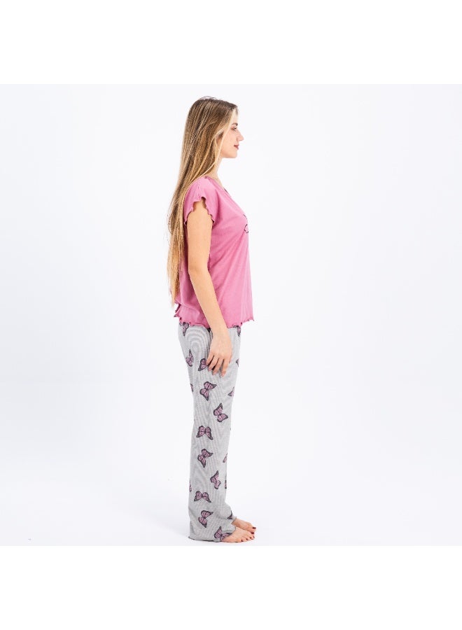 zecotex  Summer cotton pajama set with butterfly print pants and “Just Believe” short sleeve top – perfect for cozy lounging  - Image 4