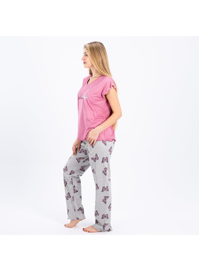 zecotex  Summer cotton pajama set with butterfly print pants and “Just Believe” short sleeve top – perfect for cozy lounging  - Image 5