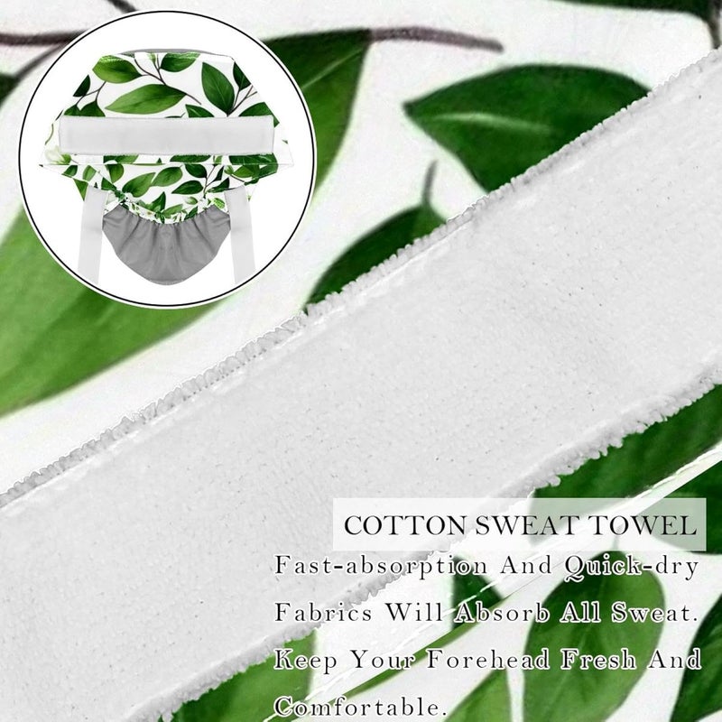 2 Packs Flowers and Green Leaves Working Cap and Sweatband Adjustable Tie Back Bouffant Hats for Woman Man - Image 2