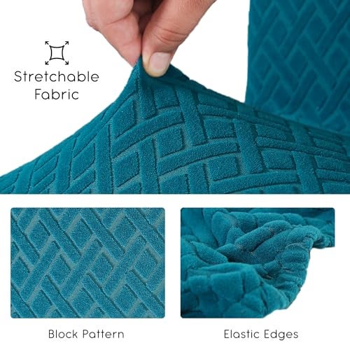Yellow Weaves Elastic Stretchable Dining Chair Covers, Removable Washable Elastic Self Jacquard Dining Chair Covers (Set of 6, Blocks, Peacock Blue) - Image 4