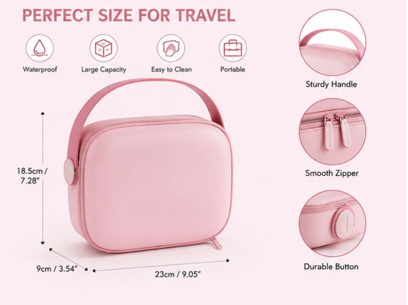 Travel Makeup Bag for Women – Waterproof Cosmetic Organizer with Portable Handle, Brush Compartment & Spacious Storage - Image 3