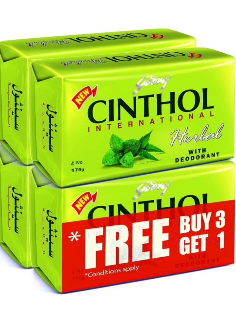 Cinthol Herbal Bath Soap – 99.9% Germ Protection, 175g (Pack of 4)