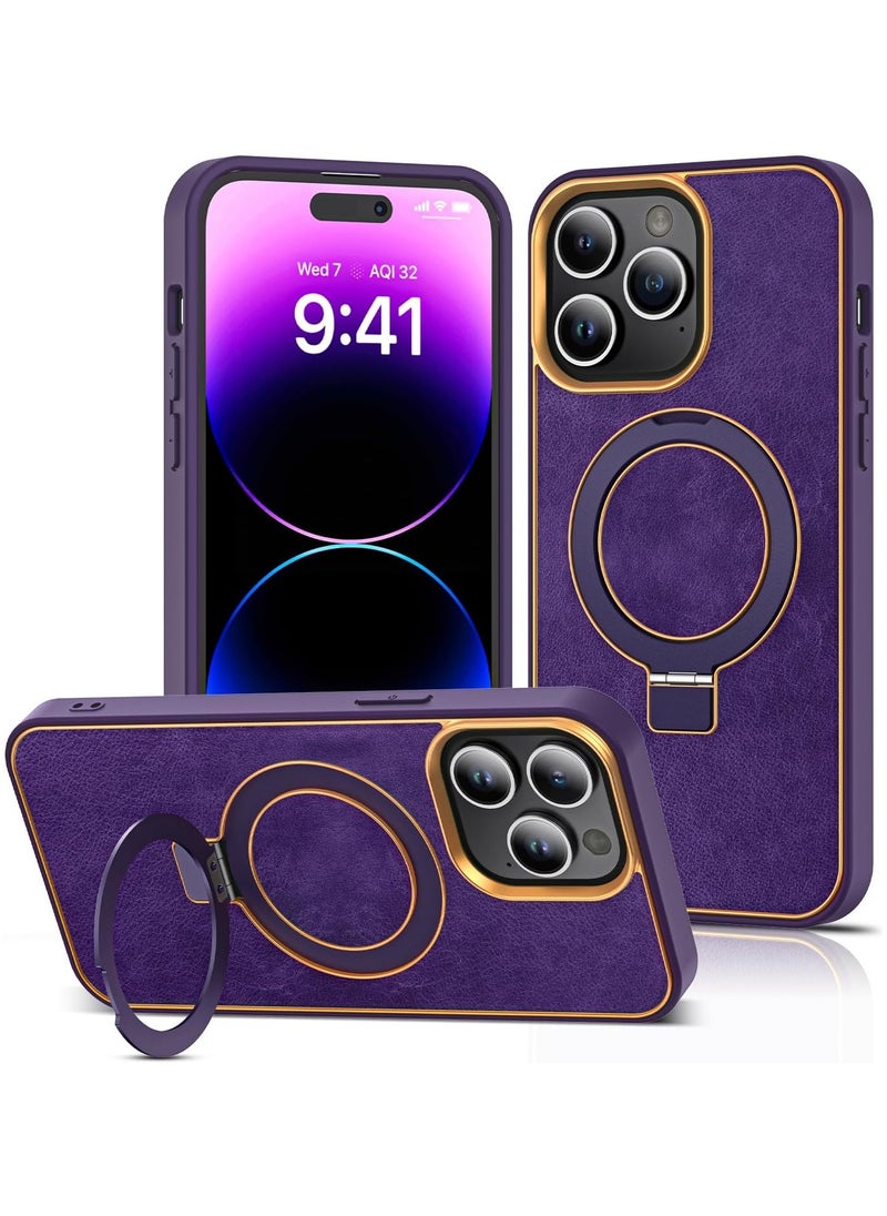 Generic - Case with Magnetic Invisible Ring Stand Compatible with For iPhone 11 Pro Max Magntic Leather Business Shockproof Military Grade Protection Classic Luxury Slim Phone Cases for Women Men (Purple) - Image 1