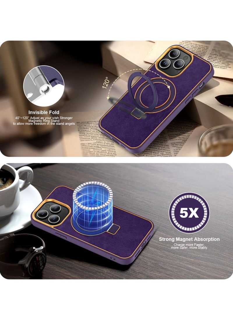 Generic - Case with Magnetic Invisible Ring Stand Compatible with For iPhone 11 Pro Max Magntic Leather Business Shockproof Military Grade Protection Classic Luxury Slim Phone Cases for Women Men (Purple) - Image 1