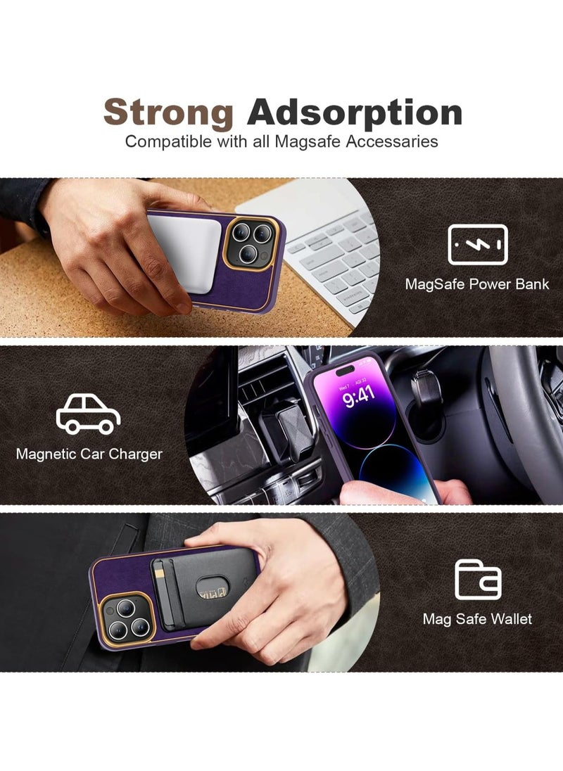 Generic - Case with Magnetic Invisible Ring Stand Compatible with For iPhone 11 Pro Max Magntic Leather Business Shockproof Military Grade Protection Classic Luxury Slim Phone Cases for Women Men (Purple) - Image 1