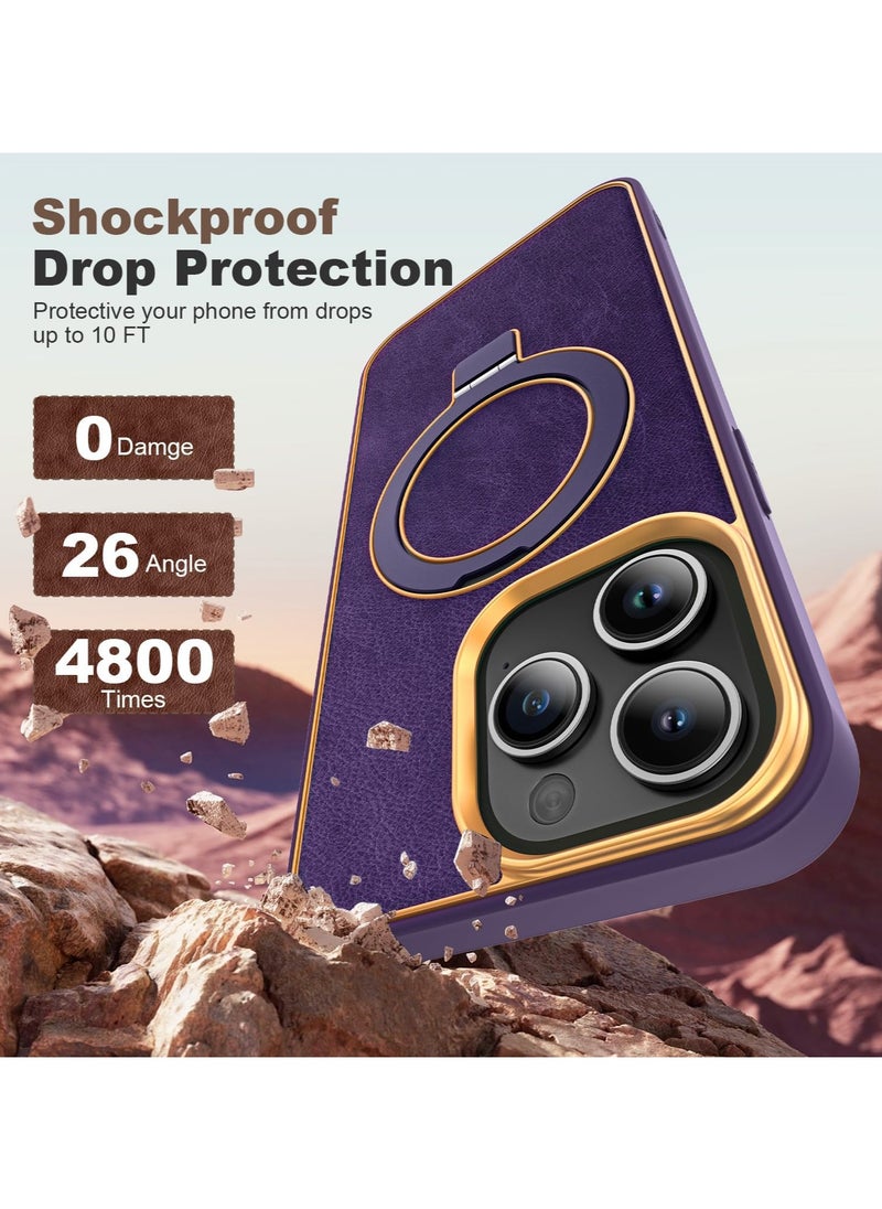 Generic - Case with Magnetic Invisible Ring Stand Compatible with For iPhone 11 Pro Max Magntic Leather Business Shockproof Military Grade Protection Classic Luxury Slim Phone Cases for Women Men (Purple) - Image 1