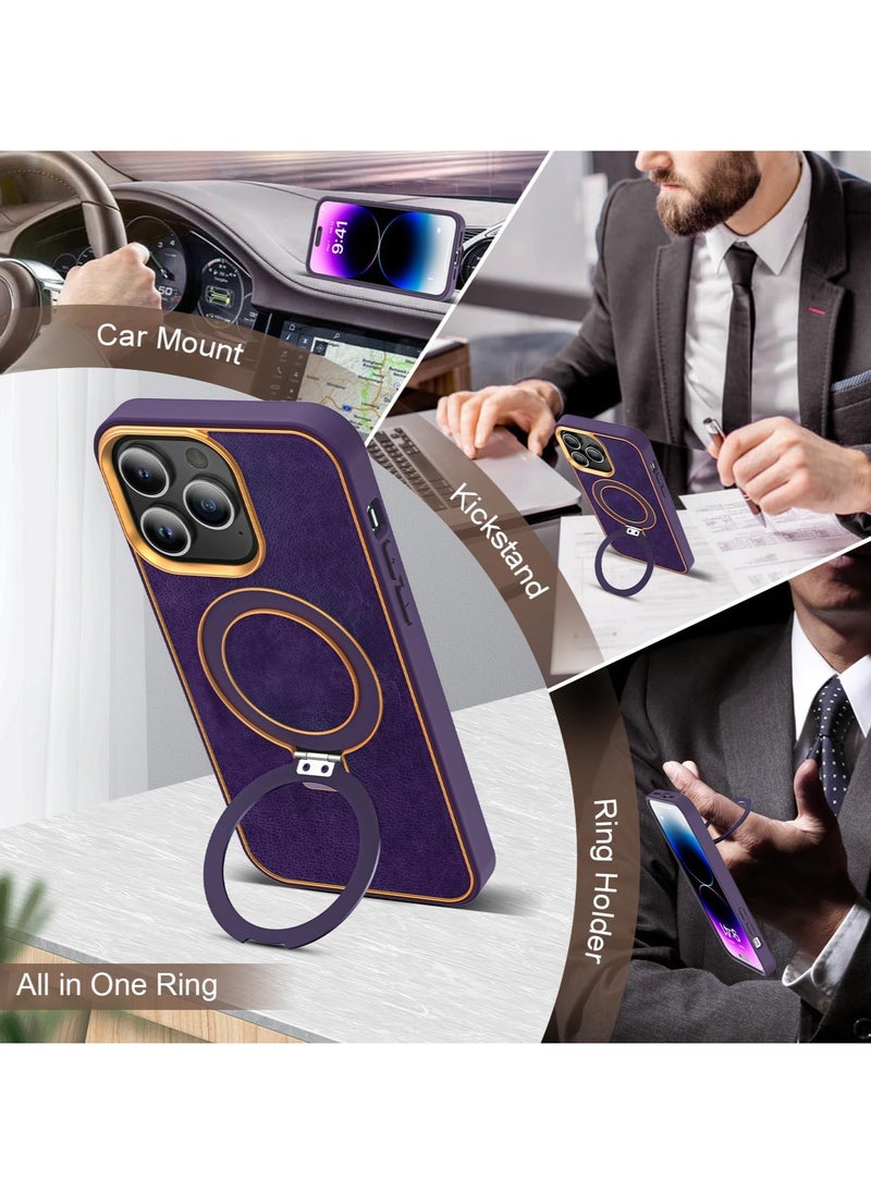 Generic - Case with Magnetic Invisible Ring Stand Compatible with For iPhone 11 Pro Max Magntic Leather Business Shockproof Military Grade Protection Classic Luxury Slim Phone Cases for Women Men (Purple) - Image 1