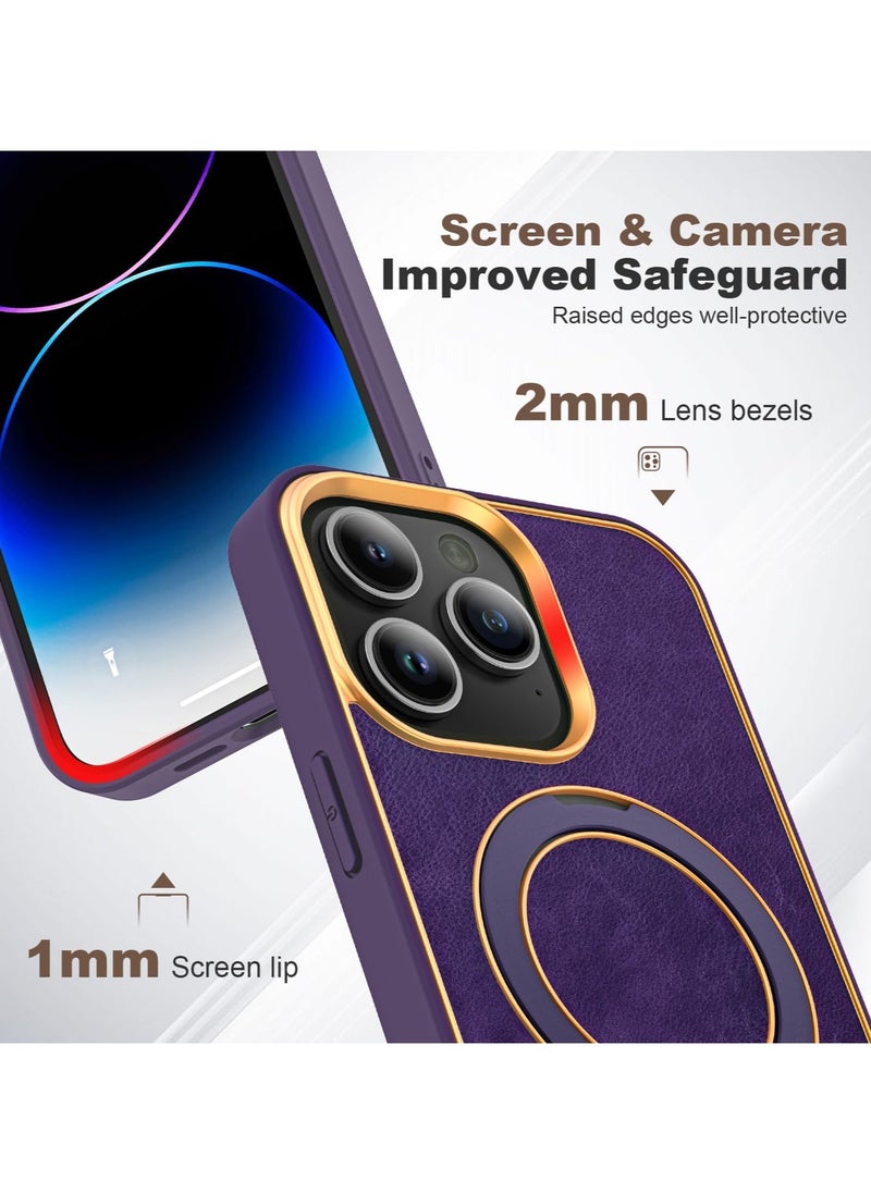 Generic - Case with Magnetic Invisible Ring Stand Compatible with For iPhone 11 Pro Max Magntic Leather Business Shockproof Military Grade Protection Classic Luxury Slim Phone Cases for Women Men (Purple) - Image 1